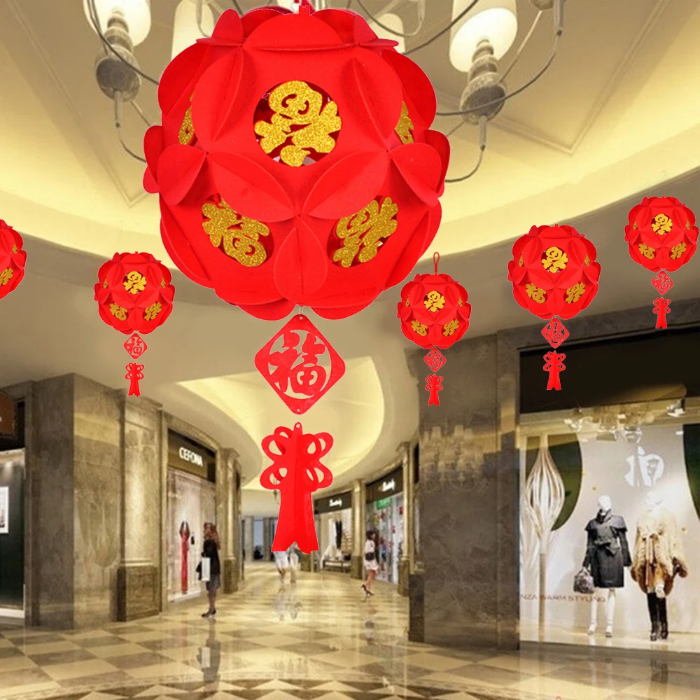 2020 New Year 3D Red Hanging Lanterns Chinese Traditional Classical China Theme Luck Fu Lantern For Festival Decor | Дом и сад