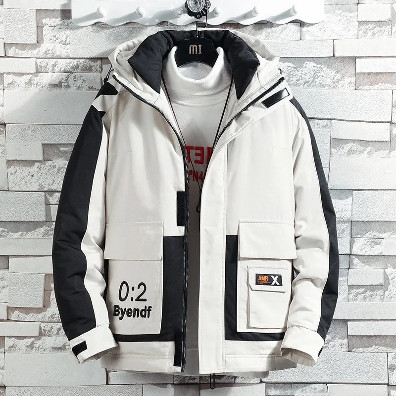 

Winter New Style Korean Trend Tooling Down Jacket Thick Versatile Plus Size Loose Casual Men's Hooded Jacket Free Shipping