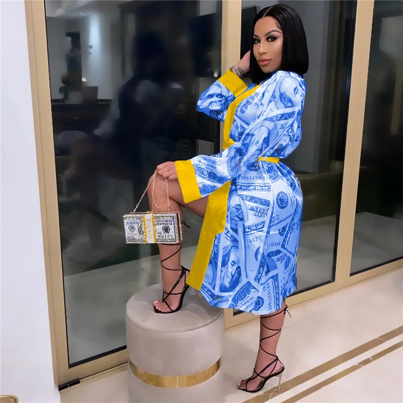 

Aesthetic Cardigan Long Sleeve Midi Bandage Dress Money Pajamas Fall Clothes for Women 2020 Fashion Sexy Lounge Wear