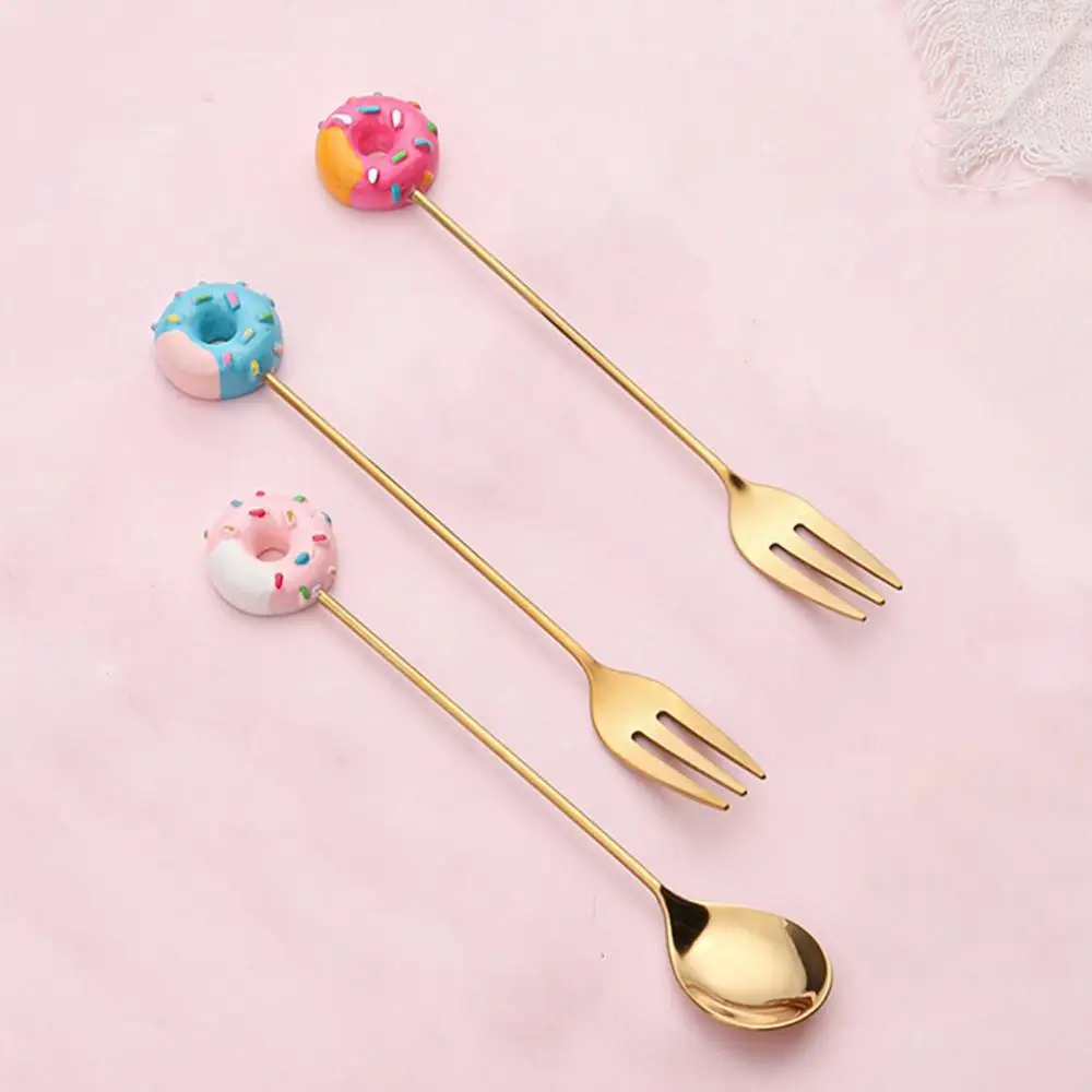 

HOT SALES!!! New Arrival Cute Stainless Steel Cartoon Design Kid Spoon Donut Coffee Fork Dessert Tool