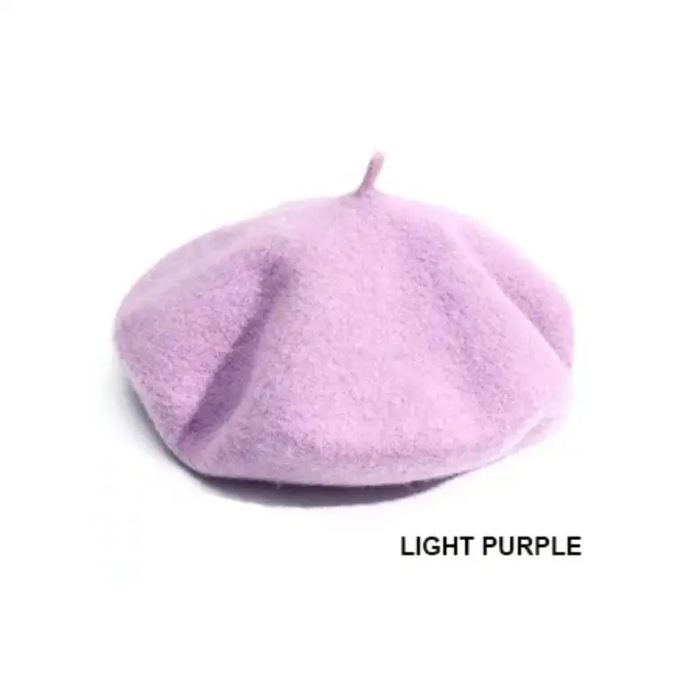 light purple Французская шапка, Модный берет шапка, Женский фетровый берет, британский стиль, шерстяной берет для девочек, женские одноцветные свободные Зимние береты для женщин - Цвет: light purple
