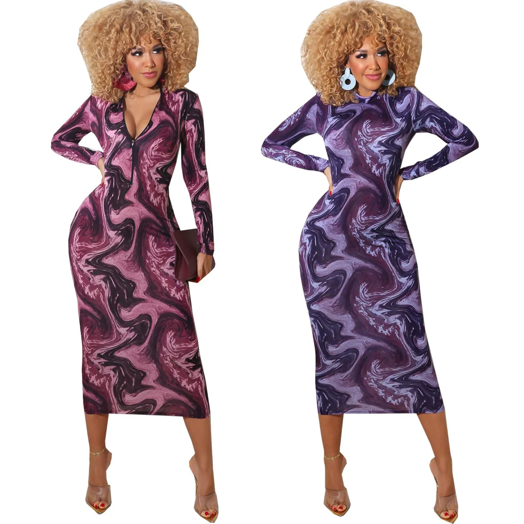 

Платье-Макси женское с принтом, пикантное длинное, для фитнеса, повседневная офисная одежда, осень