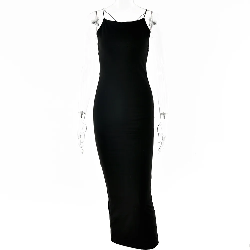 

Women's Summer New Dress Feminine Sling Halter Temperament Split One-step Slim Dress Sexy Sleeveless Backless Bodycon Dress 2021