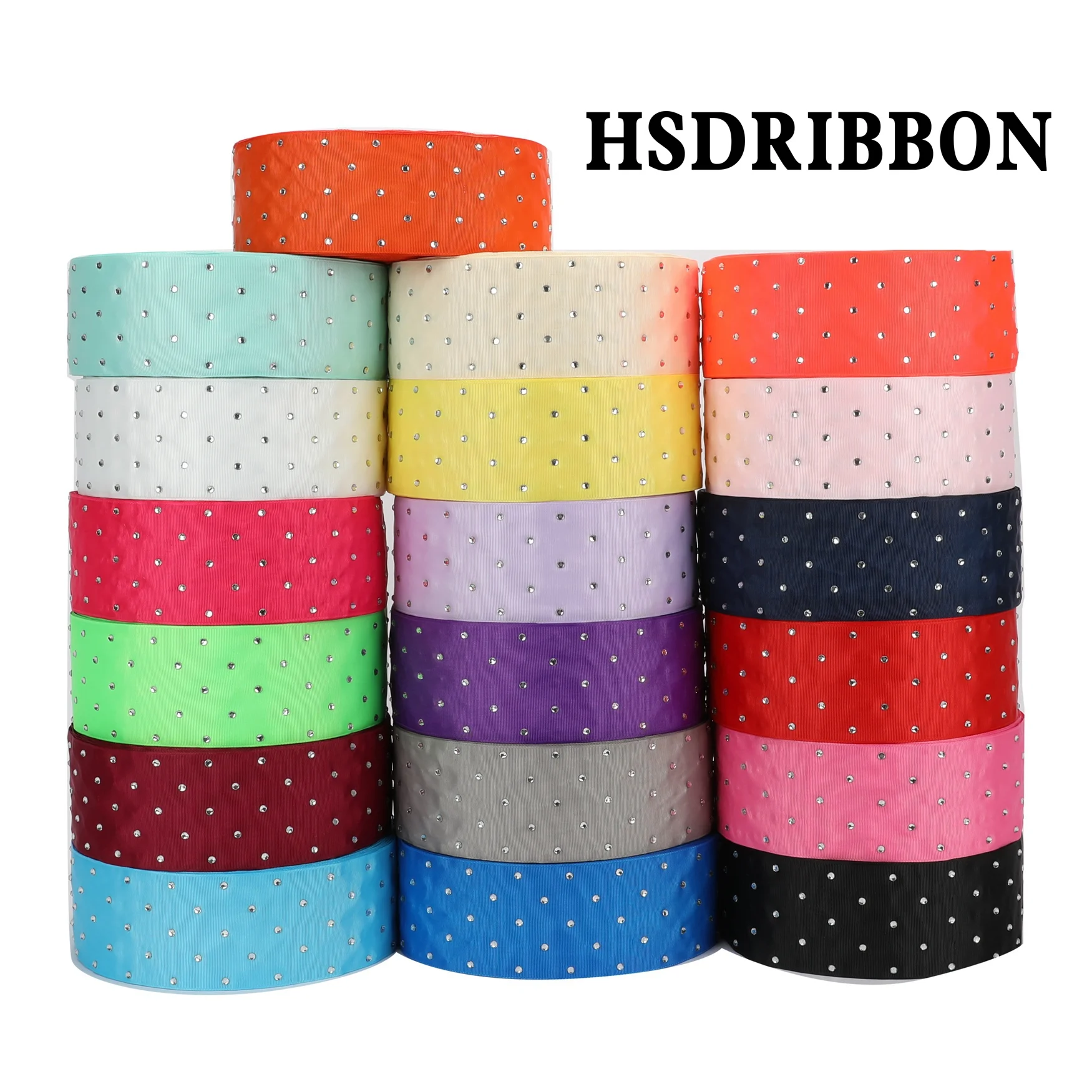 HSDRIBBON 3&quot 75mm Rhinestone Setting on Colorful Solid Color Grosgrain Ribbon 25 Yards per Roll | Дом и сад