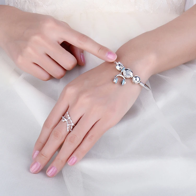 JewelryPalace музыка любовь Голубой цирконий наушников бисера Шарм Fit Браслеты модные женские туфли DIY шарики для Браслеты
