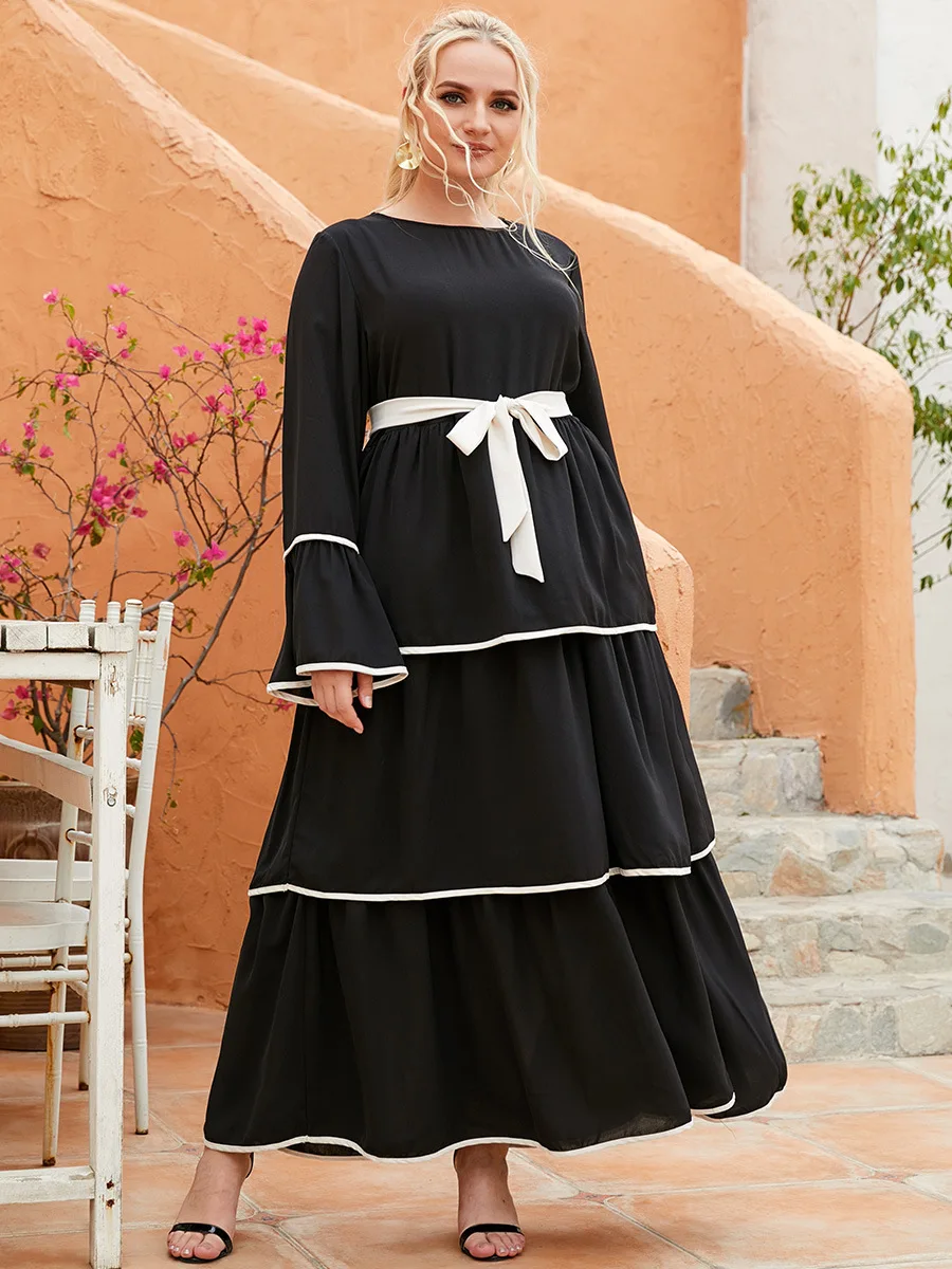 

Eid Abaya Dress Dubai Muslim Women Lace-up Flare Sleeve Hijab Dresses Turkey Islamic Clothing Caftan Marocain Vestido Musulmane