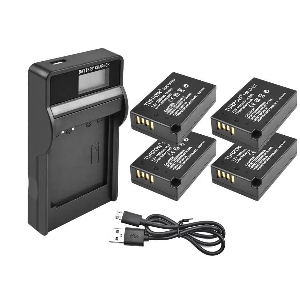 4X lcd Charger Turpow 1500 мА/ч, LPE17 LP E17 LP-E17 Батарея+ ЖК-дисплей двойной Зарядное устройство для цифровой однообъективной зеркальной камеры Canon EOS 200D M3 M6 750D 760D T6i T6s 800D 8000D поцелуй X8i L10 - Цвет: 4X lcd Charger