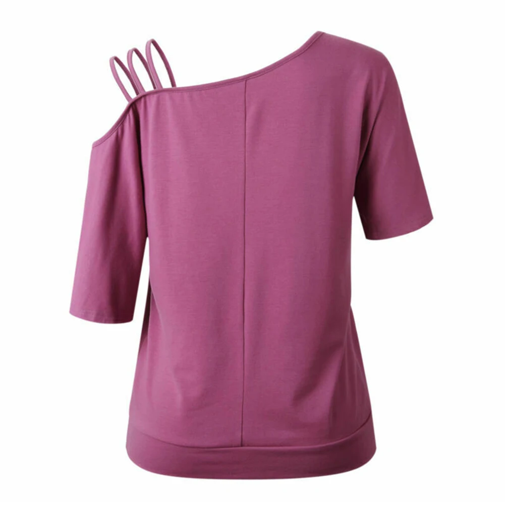 Solid Pullover Sexy T Shirt Loose Fashion One Cold Shoulder Ladies Gift Casual Women Blouse Tops Summer Half Sleeve |