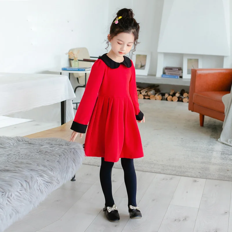 Новинка 2019 осенне-зимние платья для девочек плиссированное платье с длинным