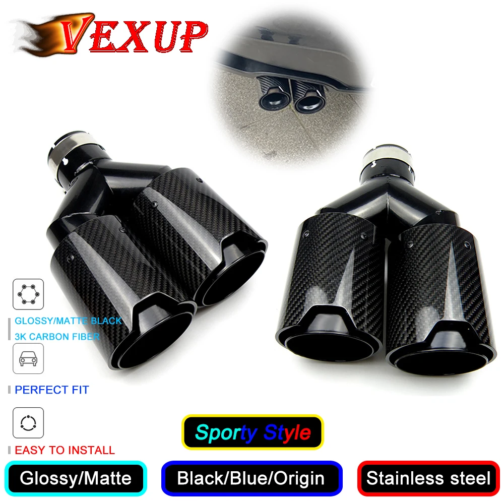 1 шт. двойной наконечник выхлопной трубы глянцевый/матовый черный из углеродного