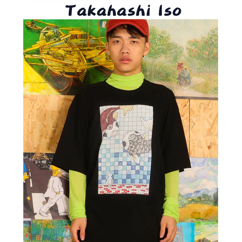 

Takahashi one fish pattern t-shirt national tide t-shirt retro short-sleeved men's half-sleeved tide brand loose Chinese style b