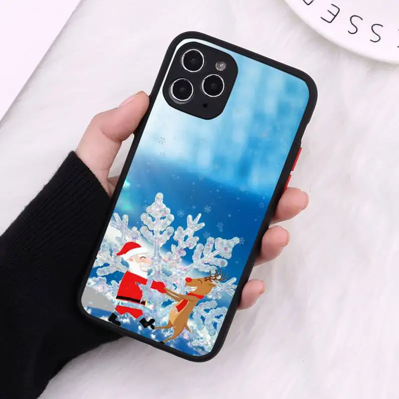 

New year Christmas Santa Claus Elk design Phone Case Matte Transparent for iPhone 7 8 11 12 s mini pro X XS XR MAX Plus cover