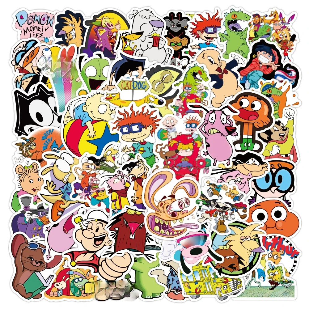 Grafiti de dibujos animados para ni&ntilde;os y ni&ntilde;as, Maleta de viaje para tel&eacute;fono y port&aacute;til, pegatinas de equipaje, estilo cl&aacute;sico de los 90, 10/30/50 Uds.-0