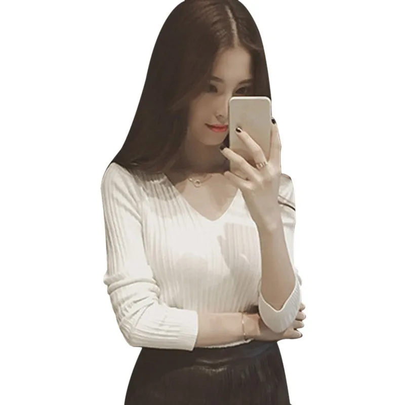 

New V-Neck Womens Sweaters Fashion Sweater Knitted 2019 Winter Tops For Women Pullover Jumper