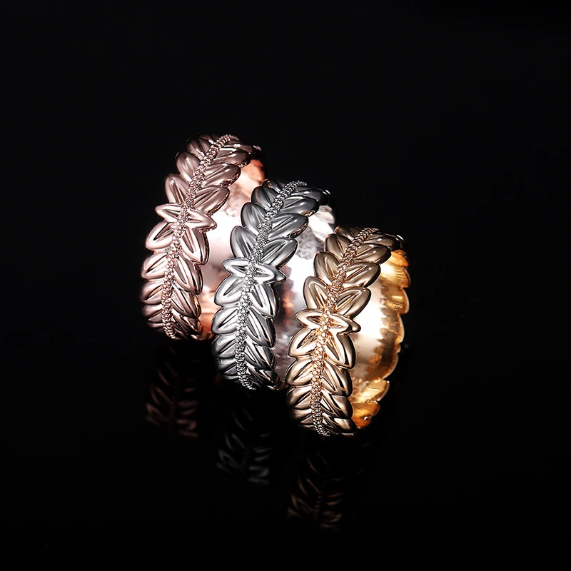 

3 Colors Available Creative Rice Wheat Leaf Shape Rings For Women Fashion Jewelry Party Personality Gift Daily Wear Finger Ring