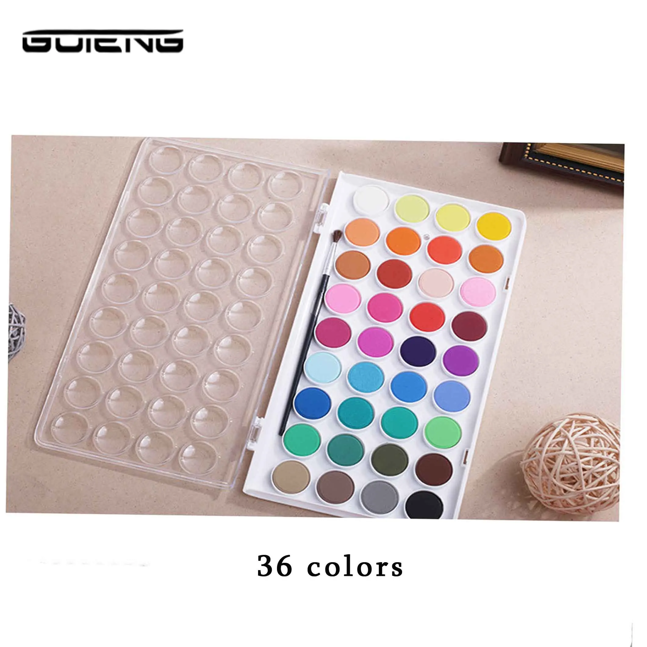 36 Colors Portable Travel Solid Pigment Watercolor Paints Set With Water Color Brush Pen For Painting Art Supplies - Color: white 36 color