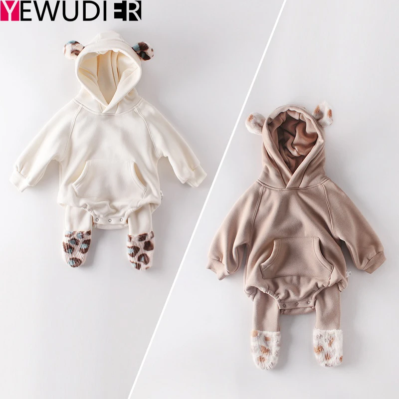 

Зимние комбинезоны с капюшоном для новорожденных, одежда, комбинезон с длинным рукавом для маленьких мальчиков и девочек, бархатный плотны...