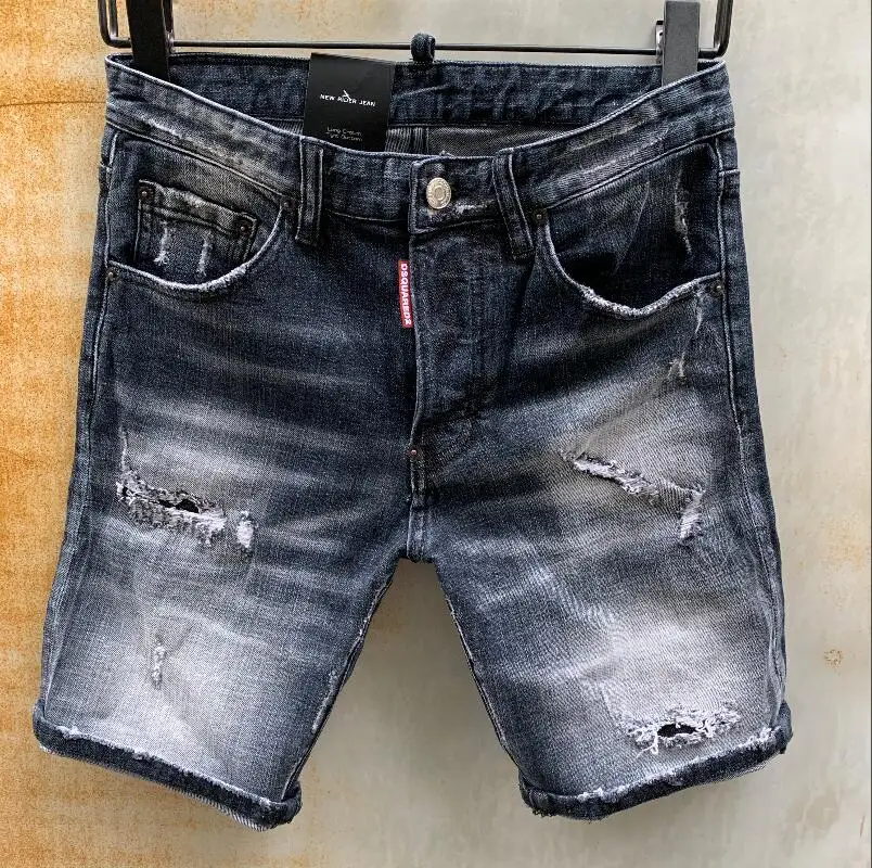 

New DSQUARED2 Stitching Printing Trend Men's Slim Jeans Straight Leg Motorcycle Rider Hole Pants Jeans Man 2044