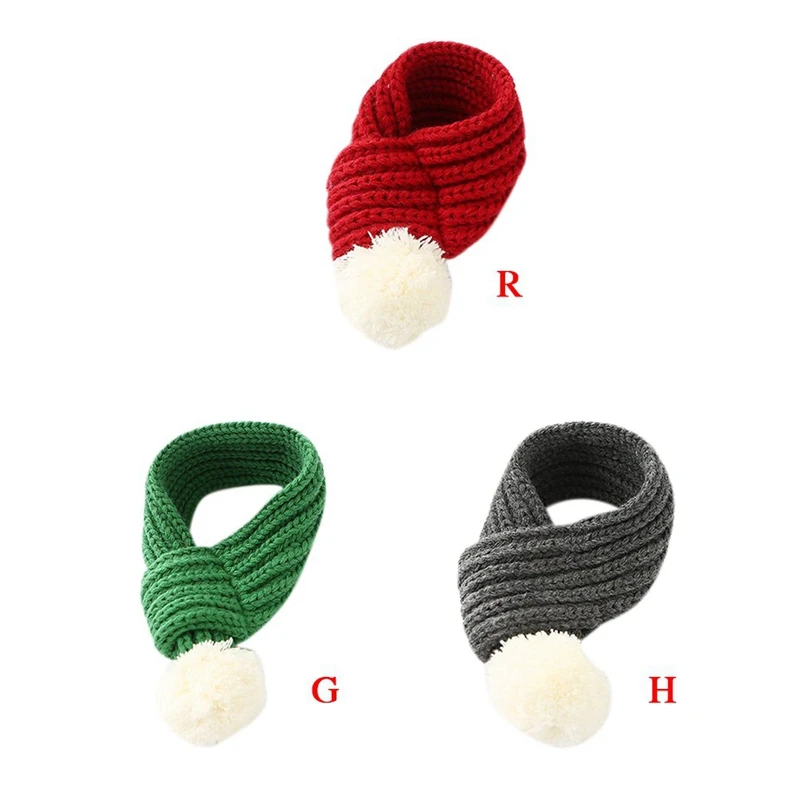 

Pet Knitting Scarf With White Fluffy Ball Dog Solid Colored Neck Warm For Christmas Decor 1 1