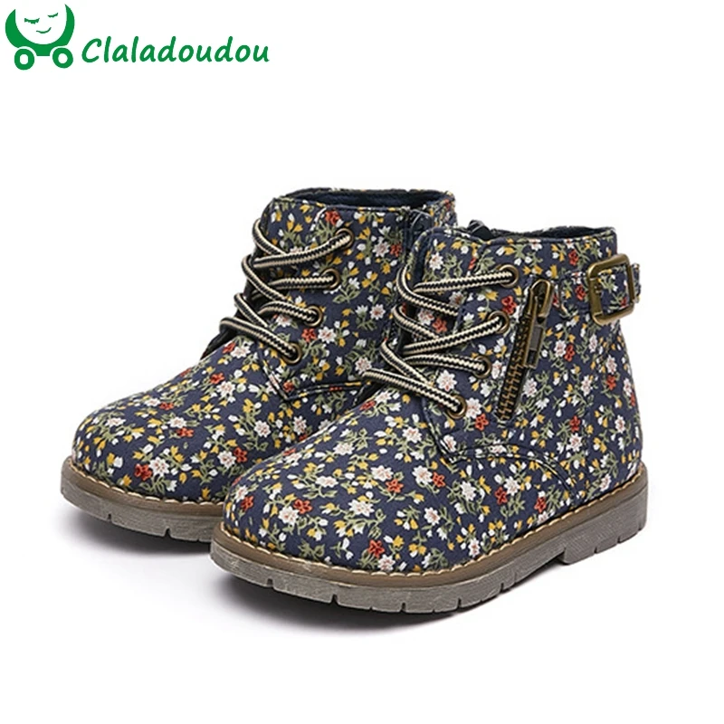 

14.5-19cm Fashion Printing Flower Martin Boots,Thin Velvet early Winter Spring Boots For Children Girls, Little Girls Woman boot