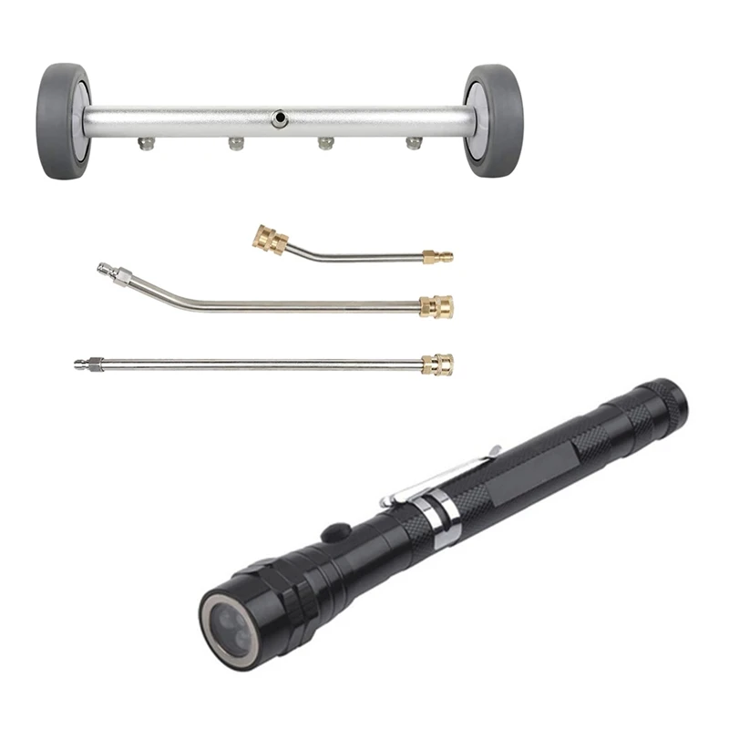 

3Led Picker Tool Flashlight 360 Degree Rotating & Bottom Brush 1/4 Quick-Insertion Universal Wheel Car Chassis Cleaner