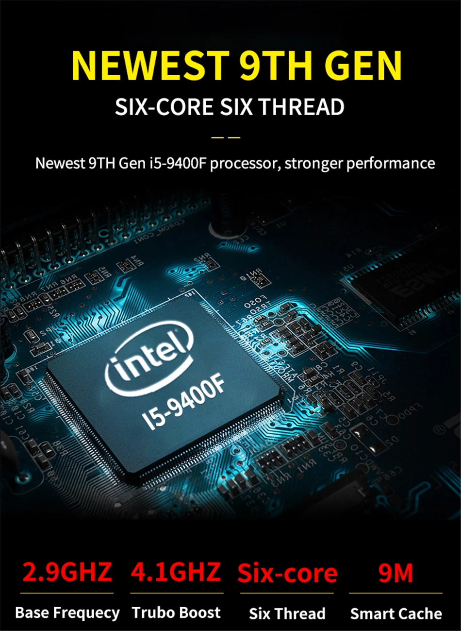 Игровой компьютер Intel i5-9400F 6 ядер 6 потоков i7 8700 i3 9100F Nvidia GTX 1050 4 Гб мини ПК 2* DDR4 2* HDMI 2,0 1* DP 1* DVI WiFi