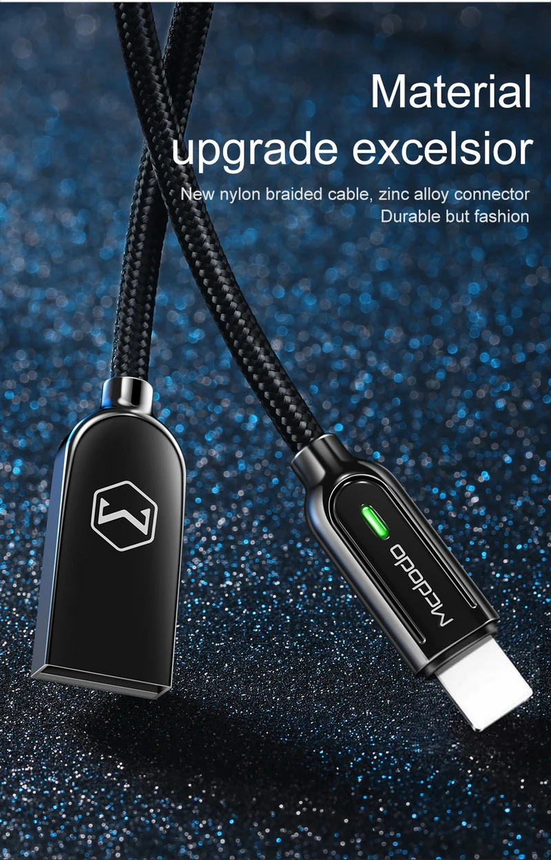 MCDODO для iPhone кабель автоматическое отключение USB кабель передачи данных для быстрой зарядки для iPhone XS MAX XR X 7 8 6s USB кабели зарядное устройство Шнур