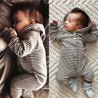 newborn baby boys girls hooded romper striped romper jumpsuit playsuit toddler clothes infant outfit 0 24m
