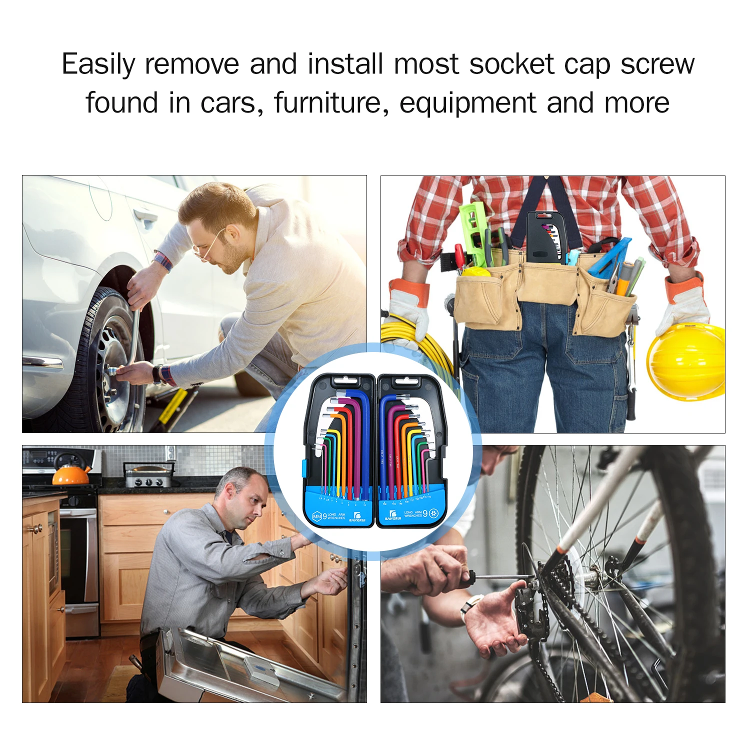 

18PCS Multicolour L-Key Set Metric Star Long Arm Ball End Hex Key Set Chrome Vanadium Steel Industrial Grade Allen Wrench Set