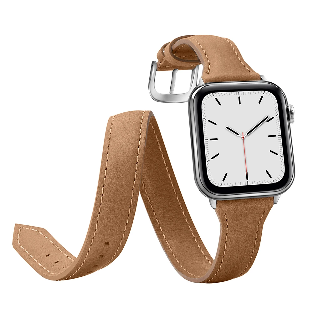 Двойной круглый ремешок для Apple Watch SE Band Series 6 5 4 3 2 тонкий браслет из натуральной