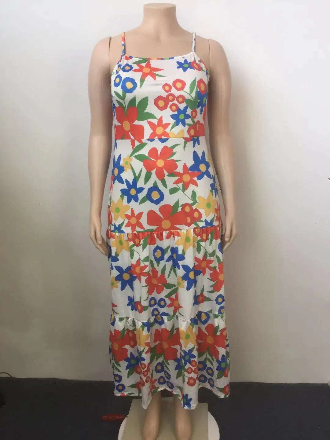 

Floral Printing Women Sexy Square Collar Ankle-length Dress Bohemian Summer Spaghetti Strap Sleeveless A-line Charming Dresses