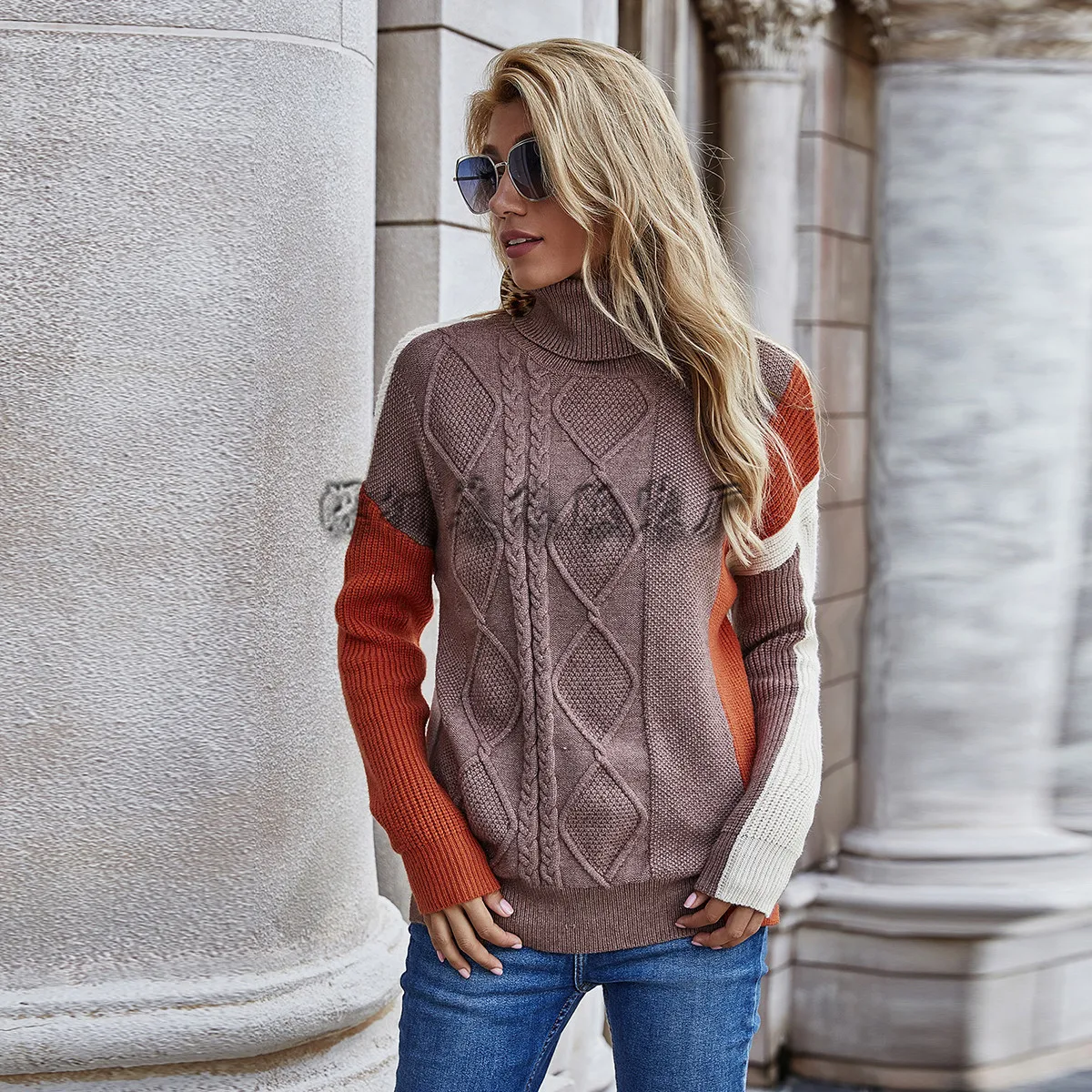 

WEPBEL Women's Sweaters Turtleneck Sweater Women Autumn Winter New Long-Sleeve Knitwear Pullover Twisted Rope Stitching