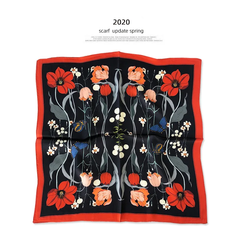 

2020 Women Neck Scarf Hijab Wraps 100% Pure Silk Square Design Head Scarves Female Foulard Bandana Neckerchief Lady Shawls