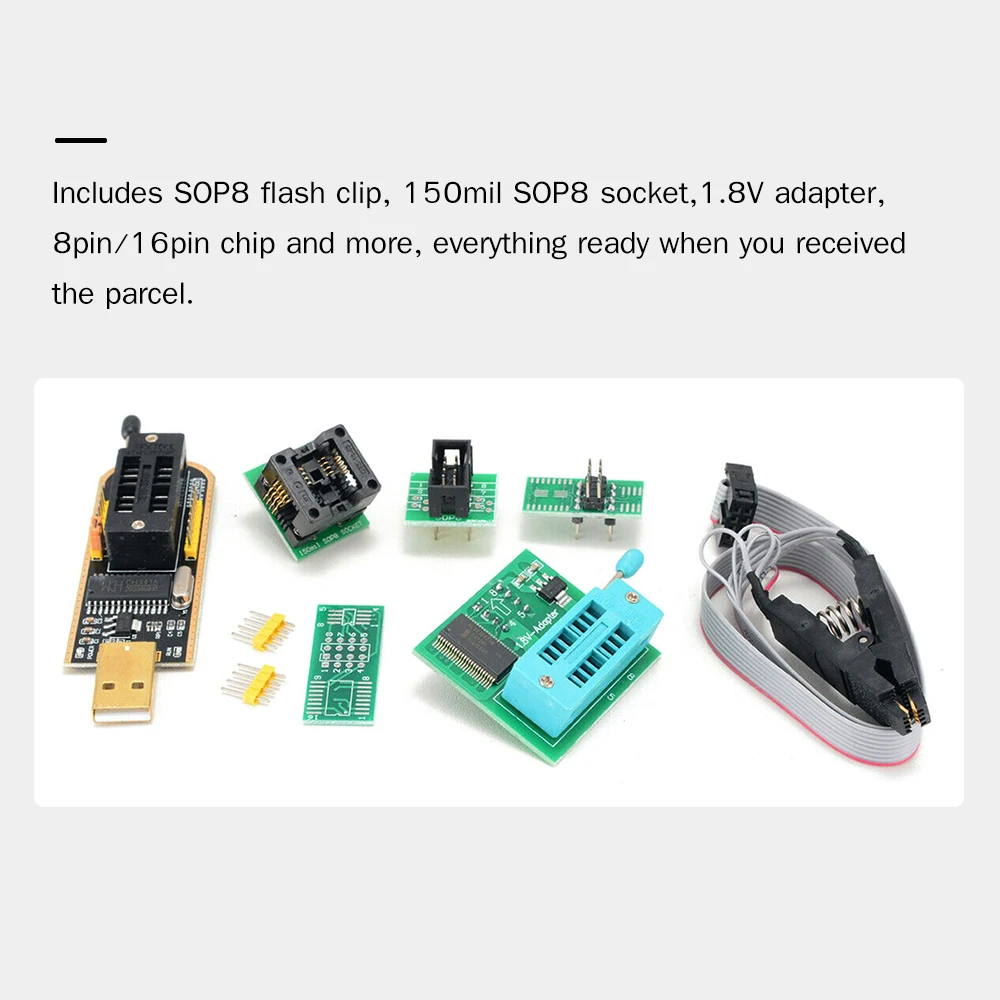 Программатор USB CH341A с зажимом SOP8 EEPROM горелка BIOS прошивка SPI набор для