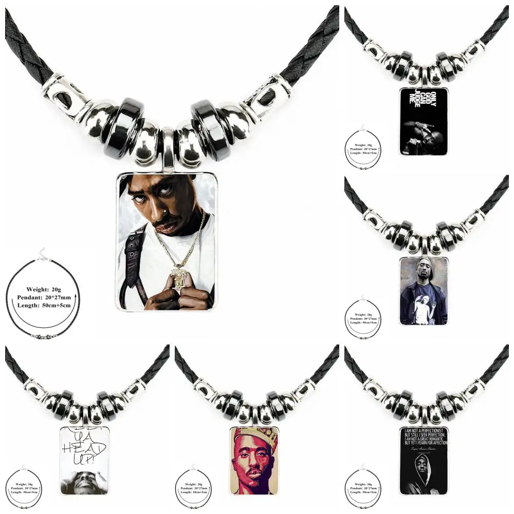 Ей глазурь Тупак Шакур 2pac цитаты черный кожаный бисер подвеска ювелирные изделия
