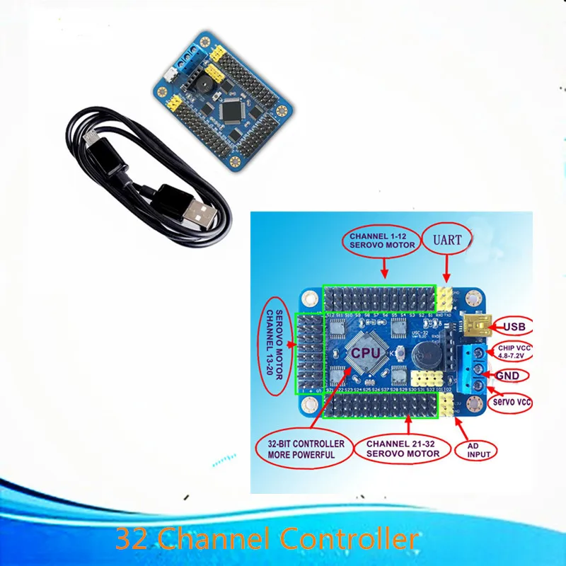 32 канальный контроллер серводвигателя для робота PS2 беспроводной с USB кабелем UART