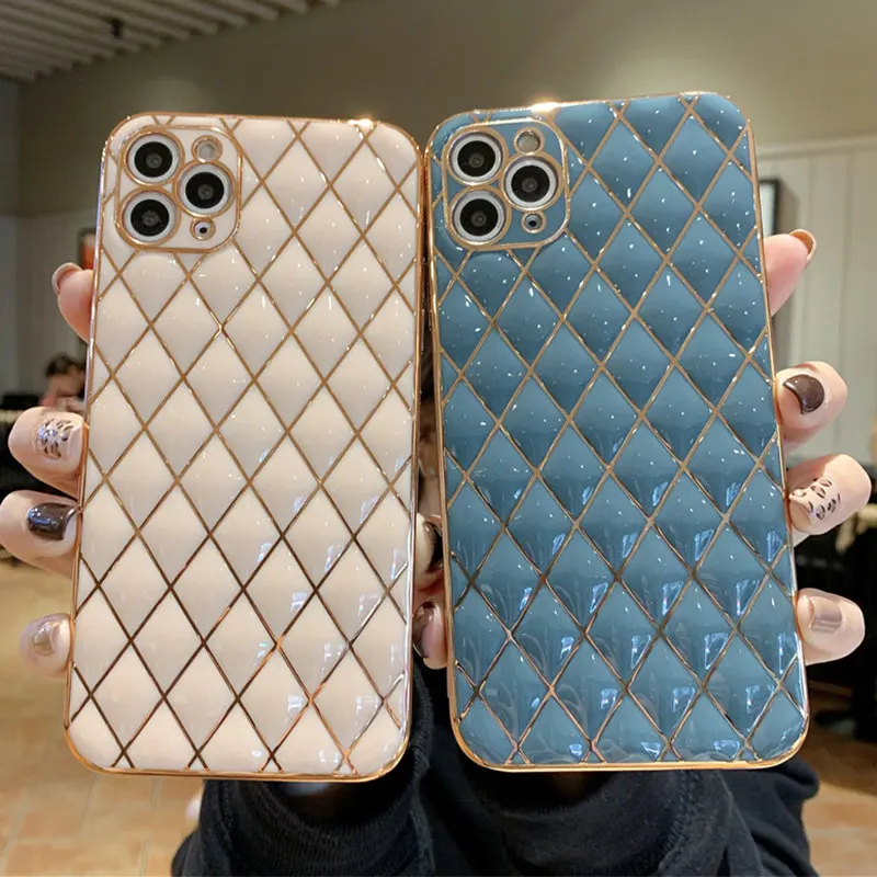 

Luxury Gold Bling Plating Silicone Phone Case For iPhone 13 12 11 Pro XS max XR X SE 8 7 Plus Ultra-thin Camera Protection Cover