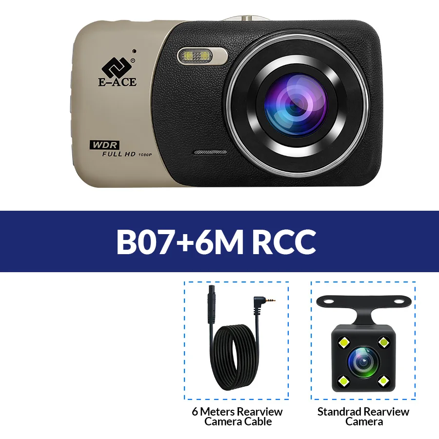 B07-6M RCC E-ACE B07 FHD 1080P Dashcam 4,0 дюймов ips Автомобильный видеорегистратор двойной объектив видео рекордер с камерой заднего вида ночного видения авто Регистратор - Название цвета: B07-6M RCC