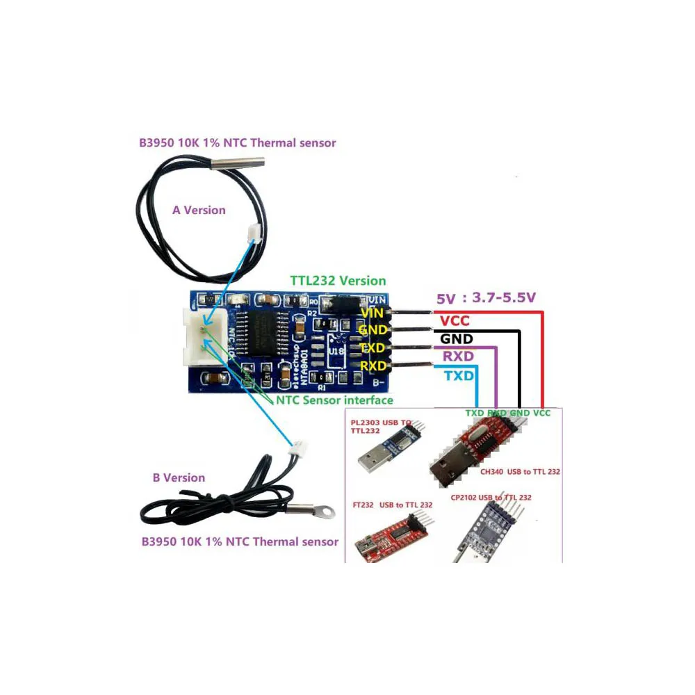 Преобразователь датчика температуры Taidacent MODBUS RTU RS485 TTL с последовательным