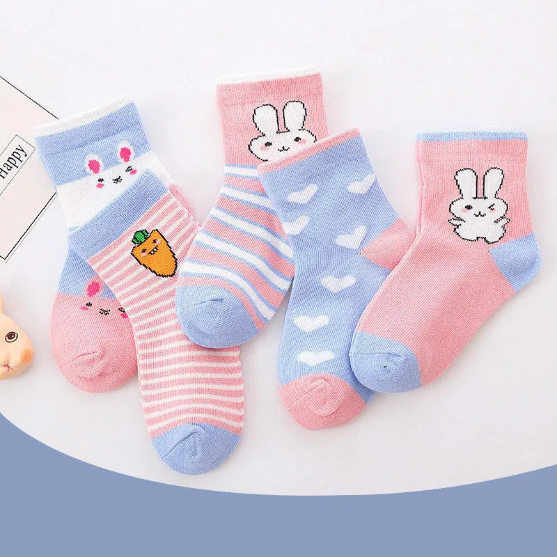 

5 Pairs 1-12 Year Old Children's Socks for Autumn and Winter Baby Cartoon Socks Boys Cute Comfortable Medium Tube Socks for Girl