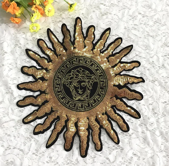 Золотой расшитые блестками звездами солнцем тканевая наклейка DIY аксессуары для