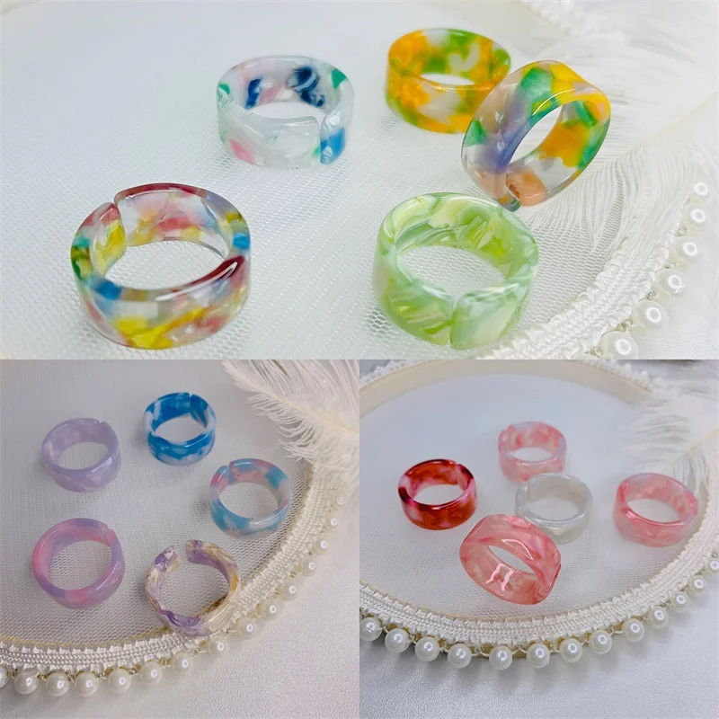 

Fashionable Men And Women Acrylic Resin Open Candy Color Ring Retro Personality Colorful Blooming Party Jewelry Gifts Wholesale