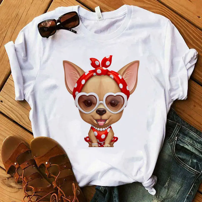

Cute Print T-shirt Female T-shirt Short Sleeve Dog Harajuku Graphic T-shirt Cartoon Women T-shirt Femme