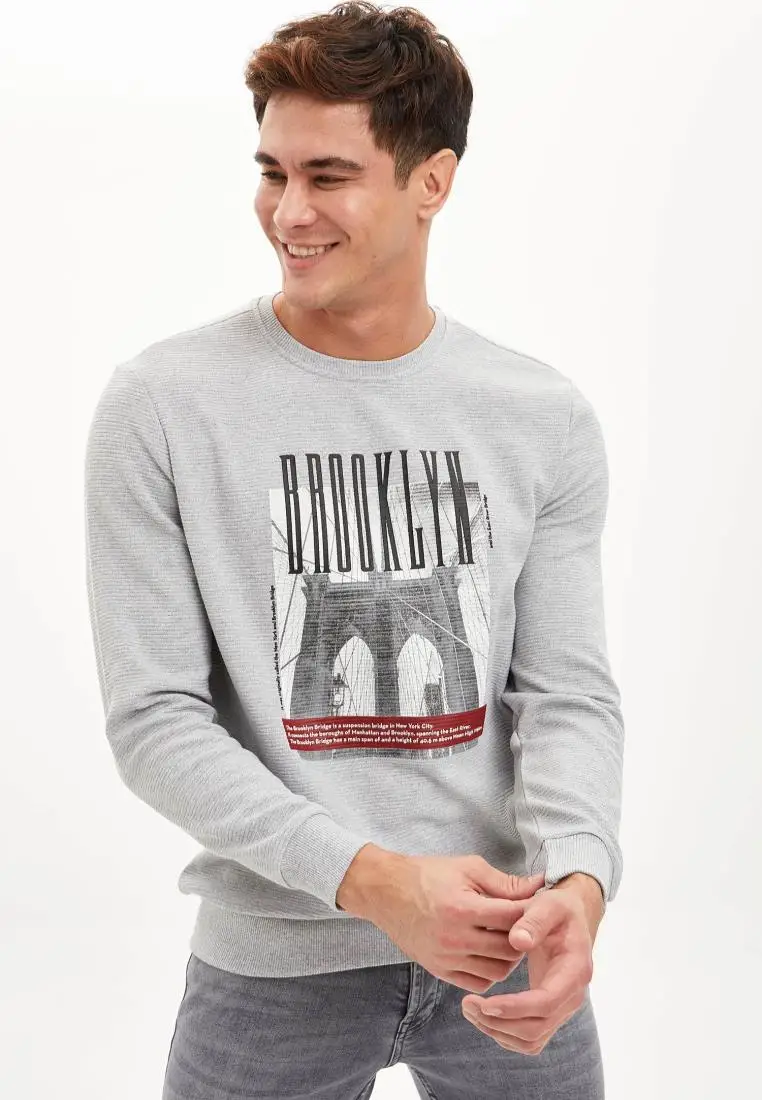 DeFacto осенне-зимние мужские трикотажная набивная круглый вырез горловины Slim Fit