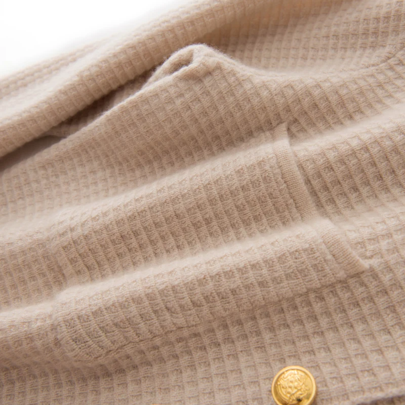 

2020 New 100% Cashmere Women's V-Neck Knit Jacket Exclusive Design Pocket Long Sleeve Single-Breasted Wild Cardigan