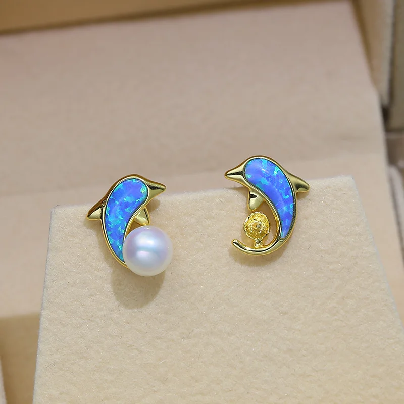 925 серебряные синие серьги с дельфином ручной работы жемчужные