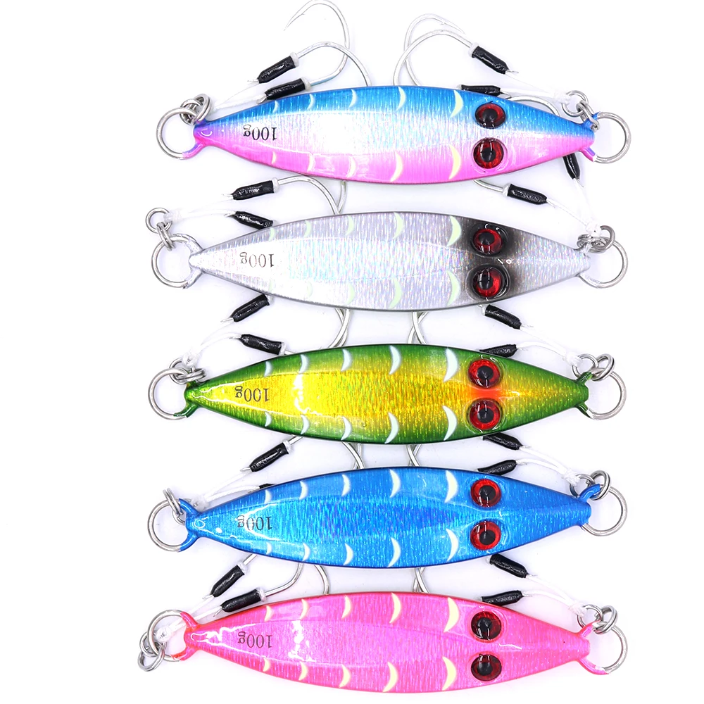 

CASTFUN Metal Jig 5pc 100g 150g 200g 250g Fishing Lure Slow Jig Luminous Jigging Lure Assist Hook Fish Artificial Bait Lure