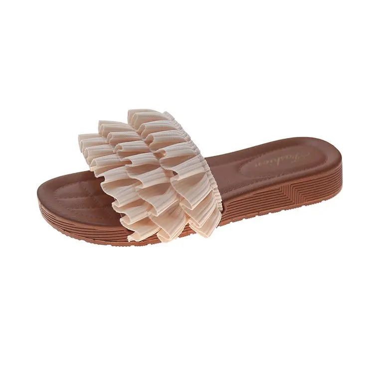 

Female Shoes Slippers Women Summer Slides Butterfly-Knot Low 2021 Rubber Massage Flat Basic Cotton Fabric Butterfly-knot PU