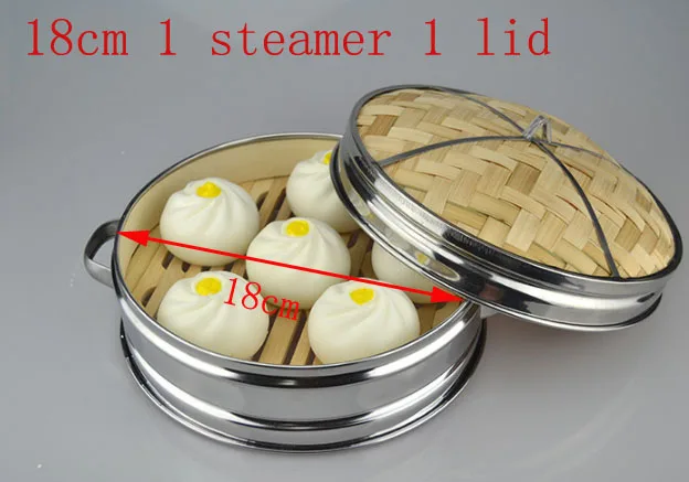 18cm 1 steamer 1 lid От 14 до 30 см кухонная посуда из нержавеющей стали, Бамбуковая Пароварка с крышкой, китайская кухонная посуда для приготовления рыбы, паста, овощи Dim - Цвет: 18cm 1 steamer 1 lid