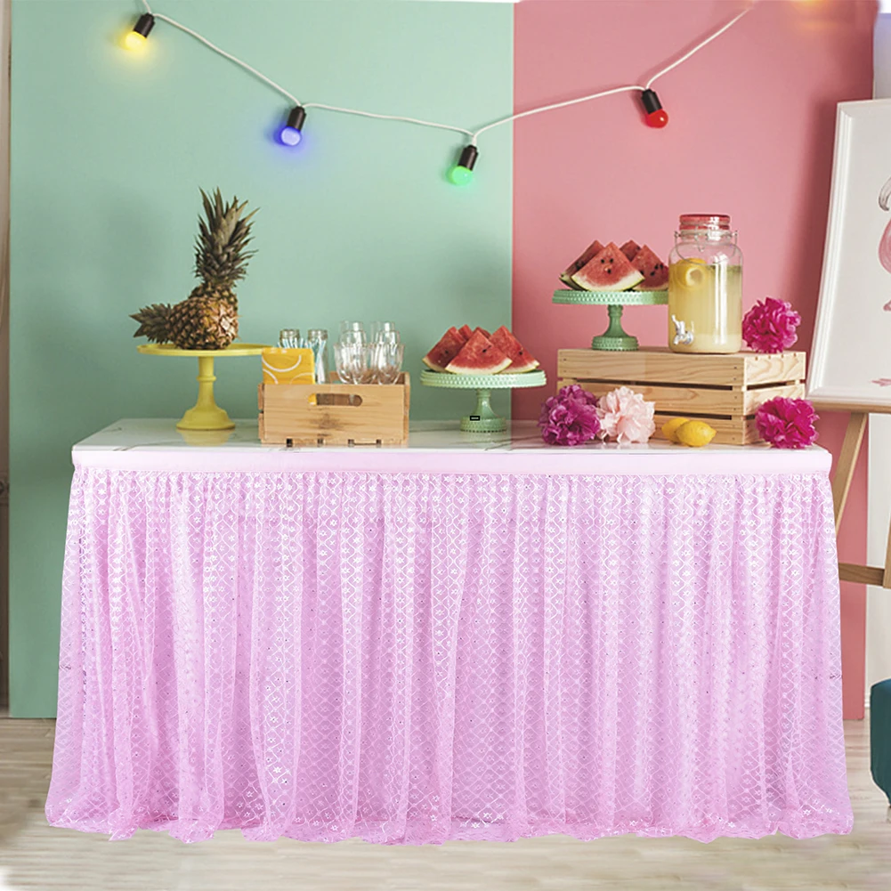 Розовая Тюлевая юбка для стола пушистая скатерть на день рождения женское